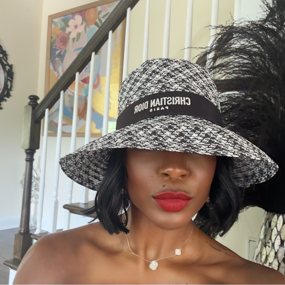 Dior Black and White Houndstooth Hat Size 57